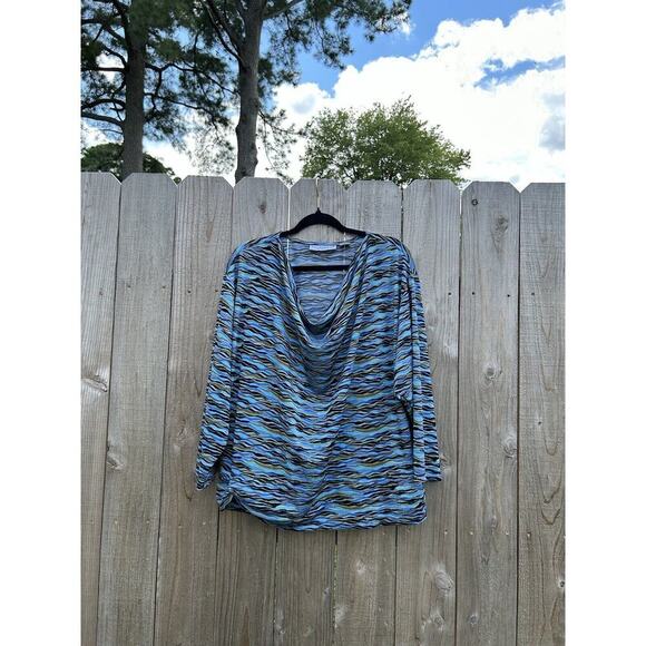 SAG HARBOR stretch Blue green Black Blouse wavy long sleeve size xl fall‎ winter - Picture 1 of 9